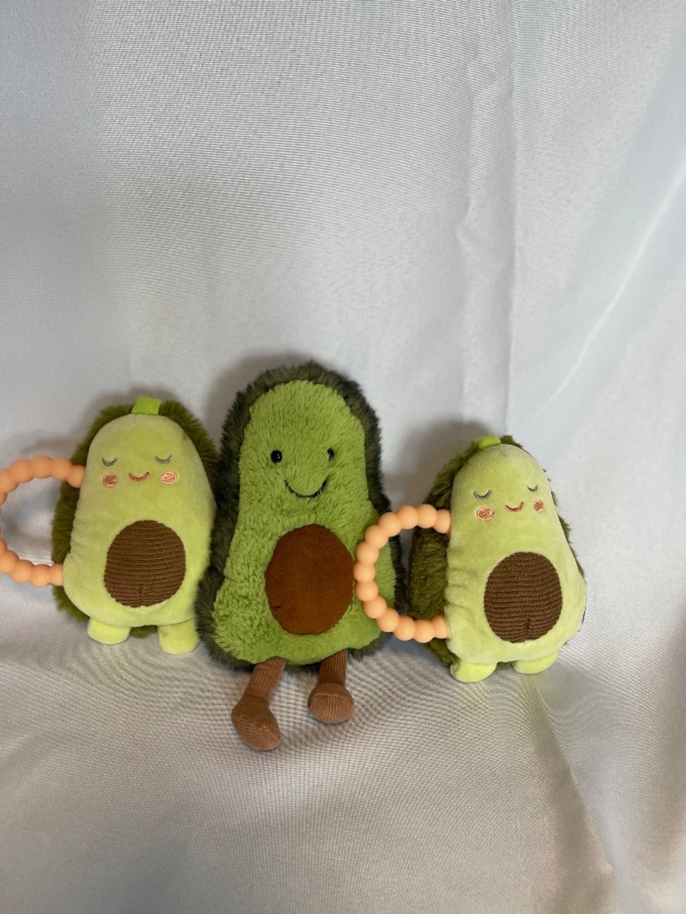 Avocado Plush Trio — Jellycat + 2 Mary Meyer Teether Rattles